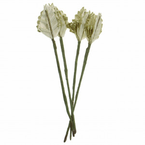 Crenguta cu craciunita bej/bobite si sclipici auriu 18cm 4/set