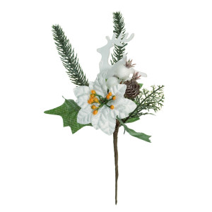 Crenguta cu craciunita/macese albe si ren 23cm