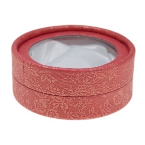 Cutie carton bijuterii rotunda cu fereastra 8,4x3,5cm rosu