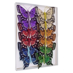 Fluture pene si plastic cu cleste model 3 multicolor 7,5,x6cm 12/set