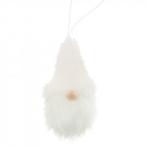 Gnom cu barba, haina si caciula blanita alba si agatatoare 9cm DD63150