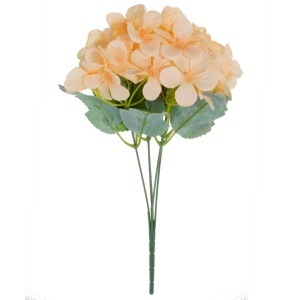 Hortensie textil si plastic roz somon 32cm 5 ramificatii