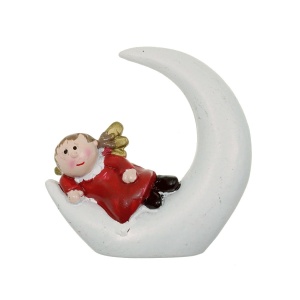 Inger pe luna ceramica alb, rosu, auriu 6x1,8x6cm DD62566