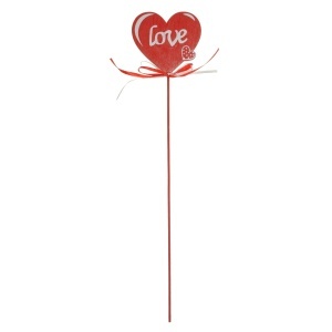 Inima placaj rosu 7,5x7cm inscriptie love cu inimioara pe bat 27cm