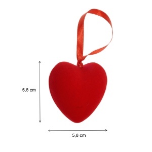 Inima polistiren si catifea cu funda rosie 5,8x5,8cm si agatatoare 2/set - Img 2