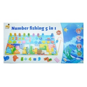 Joc educativ din lemn 5 in 1 - La pescuit cu Cifre - multicolor 23x45,5cm 59 piese + suport - Img 3