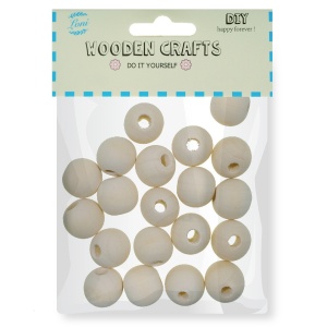 Margele lemn rotunde natur 15mm 20/set Loni