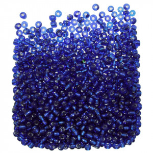 Margele nisip rotunde albastru cobalt interior argintiu 4mm 60g