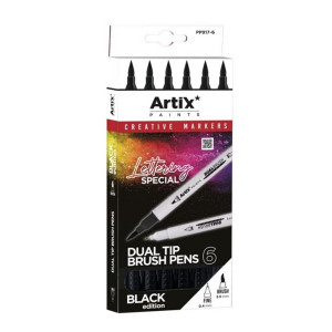 Marker 2 capete liner 0,4mm/pensula 3,5mm 6 buc/set Artix negru PP917-6 - Img 1