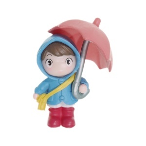 Miniatura baiat cu umbrela plastic 3,5x6x4cm roz/albastru