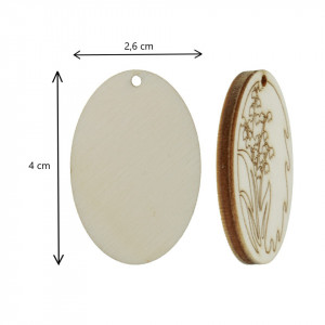 Oval placaj natur gravat model lacramioare, cu gaura 2,6x4cm 2/set - Img 2