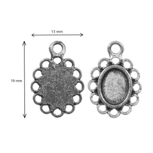 Pandantiv baza argintiu inchis 13x19mm pentru cabochon oval 6x8mm 10/set P209 - Img 2