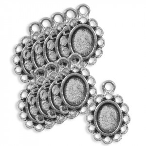 Pandantiv baza argintiu inchis 13x19mm pentru cabochon oval 6x8mm 10/set P209