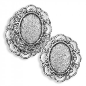 Pandantiv baza argintiu inchis 25x29mm pentru cabochon ova 8x18 mml 3/set P38