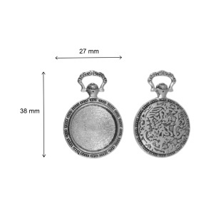 Pandantiv baza argintiu inchis 27x38mm pentru cabochon rotund 20mm 2/set P64 - Img 2