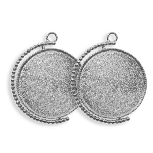 Pandantiv baza argintiu inchis 35x29mm pentru cabochon rotund 25mm 2/set P246