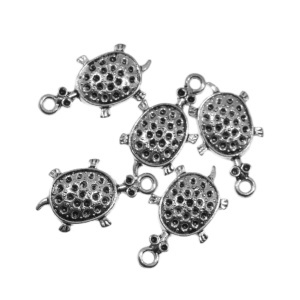 Pandantiv metalic argintiu inchis broasca testoasa 25x14mm 5/set