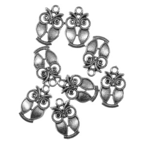 Pandantiv metalic argintiu inchis bufnita 16x24mm 8/set