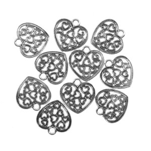 Pandantiv metalic argintiu inchis inima 19x19mm 10/set