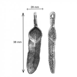 Pandantiv metalic argintiu inchis pana 9x39mm 8/set - Img 2
