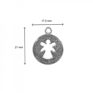 Pandantiv metalic argintiu inger decupat in cerc 17,5x21mm 5/set - Img 2