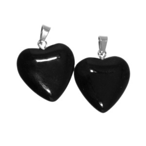Pandantiv piatra semipretioasa onix negru inima 20x22mm cu agatatoare metalica argintie 2/set