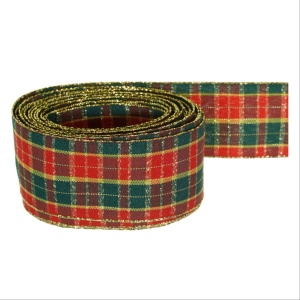 Panglica carouri mari rosu si verde cu fir auriu 35mm x 5m
