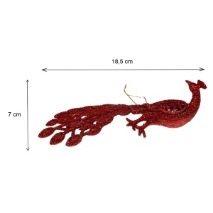 Paun plastic cu sclipici rosu si agatatoare 18,5x7cm - Img 2