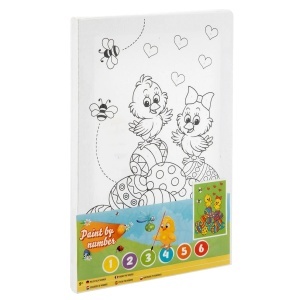 Pictura pe numere cu 6 guase si pensula Pui Paste 19,5x29,5cm
