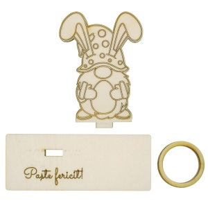 Pitic placaj pirogravat Paste Fericit! cu suport pentru ou 3 piese/set 10,5x4x8,2cm - Img 2