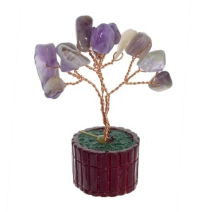 Pom decorativ in ghiveci cu pietre semipretioase chips Ametist 3x7cm SS92A