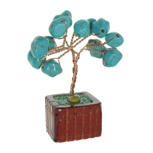 Pom decorativ in ghiveci cu pietre semipretioase chips Turcoaz 3x7cm SS92F