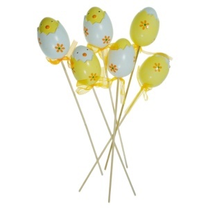 Pui in ou plastic 6x4cm pe bat 19,5cm 6/set alb/galben