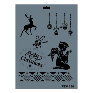 Sablon plastic Merry Christmas/ingeras/ren/globuri 25x35cm Rich NEW 220