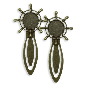Semn de carte metalic bronz 4x8,4cm pentru cabochon rotund 1,8cm model carma 2/set