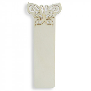 Semn de carte placaj natur decupat si pirogravat model fluture 15x4/6x0,3cm