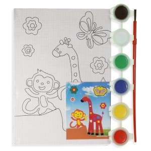 Set pictura panza predesenata cu 6 culori - Maimuta si girafa 10x15cm CNX S882