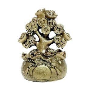 Statueta Feng Shui din rasina Vasul bogatiei cu Pomul vietii 4,3x4,7x6,5cm bronz TT56