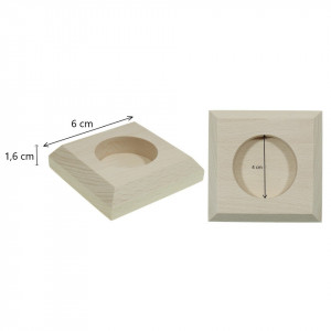 Suport pentru lumanare din lemn patrat margine tesita 6x6x1,6cm SL8 - Img 2