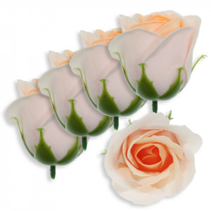 Trandafir din sapun in 3 culori roz/caisa/portocaliu 5cm cu tija din plastic 5/set