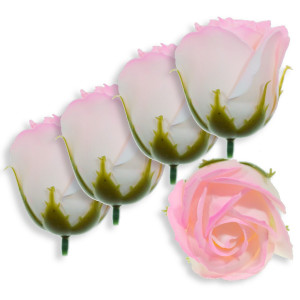Trandafir din sapun ivoar/roz cyclam 5cm cu tija din plastic 5/set