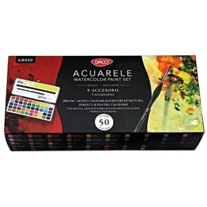 Acuarele 50 culori x 1,5x1cm + 9 acesorii Daco AR050