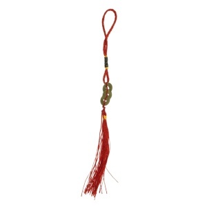 Amuleta Feng Shui - 3 monede si ciucure 25cm rosu/bronz