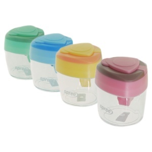 Ascutitoare plastic 2 orificii si container culori diverse 5x4cm Spree 57561