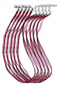 Baza colier organza cu bumbac visiniu 45-49cm 5/set