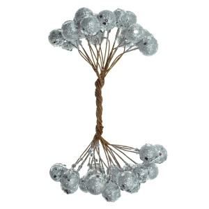 Bobite argintii cu sclipici 1,4cm tija 14cm 2 capete 20 fire/buchet