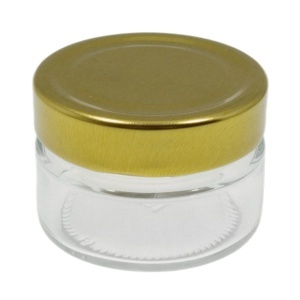 Borcan sticla rotund Prezioso capac metalic culori diverse 80ml 7,4x5,2cm (106 TO 70CH)