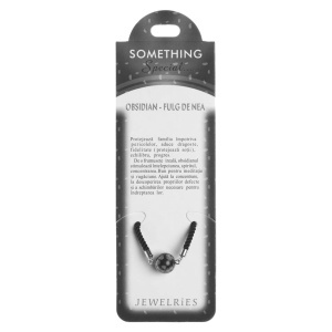 Bratara piatra semipretioasa Obsidian - Fulg de nea 12mm cu snur negru