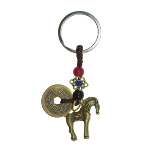 Breloc Feng Shui - Cal si monede 10cm auriu/rosu