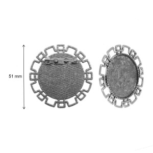 Brosa baza argintiu inchis 51mm pentru cabochon rotund 35mm B98 - Img 2